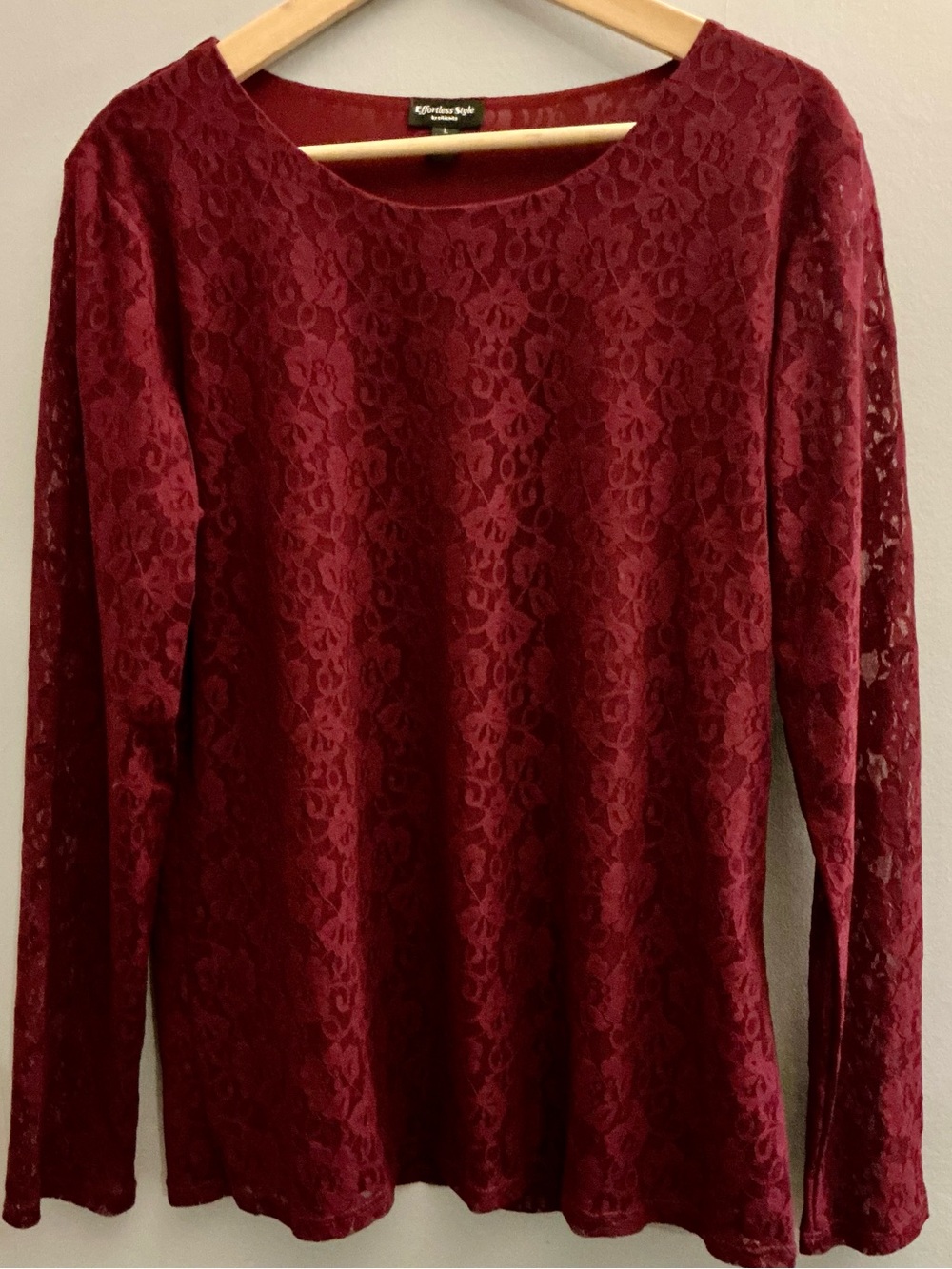 Effortless Style by Citiknits Burgundy Floral Lace Lined Top L